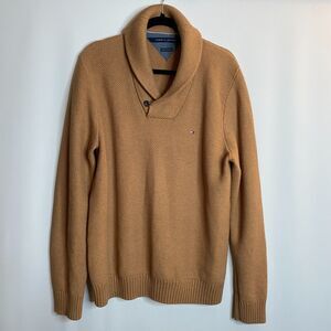 Tommy Hilfiger Tan Knit Sweater Pima-Cotton Merino-Wool Shawl-Collar Mens XL